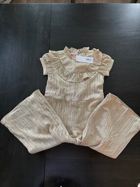 Janie and Jack Gold Metallic Ruffled One-Piece Jumpsuit Romper 3
